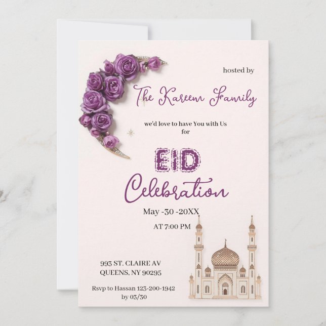 Convite de Festa de Celebração do Eid Elegante Rox (Frente)