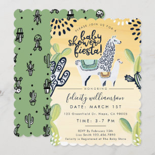 Convite de Festa de Chá de Bebê Cute Cactus & Llam