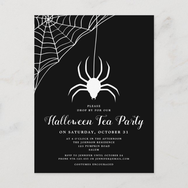 Convite de Festa de Chá de Halloween Aranha Preto  (Frente)