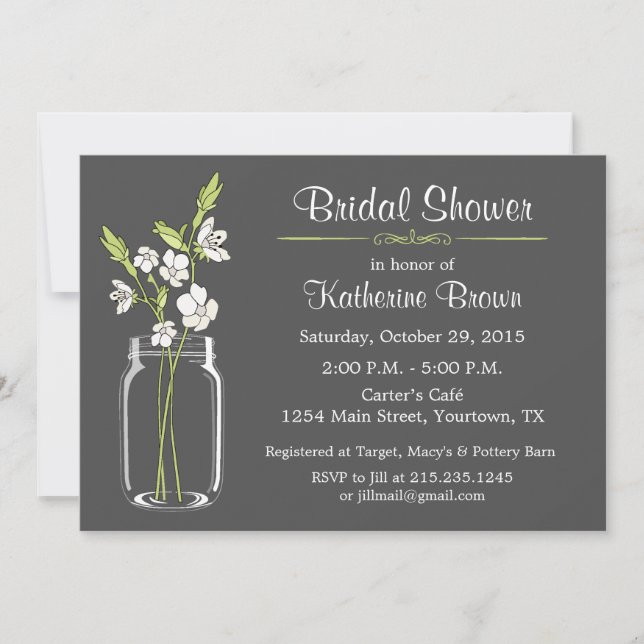 Convite de festa de chá de noiva em pote de Mason (Frente)