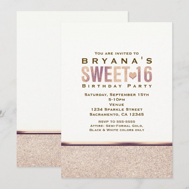 Convite de Festa de Champanhe Rosa Dourada Falsa p (Frente/Verso)