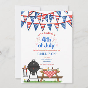 Convite de festa de churrasco patriótico fofo de 4