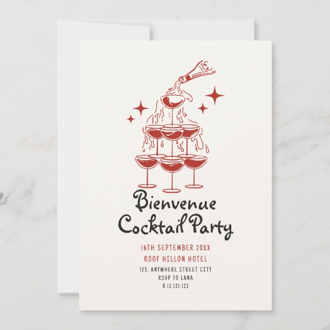 convite de festa de cocktail com rabiscos clássico (Frente)