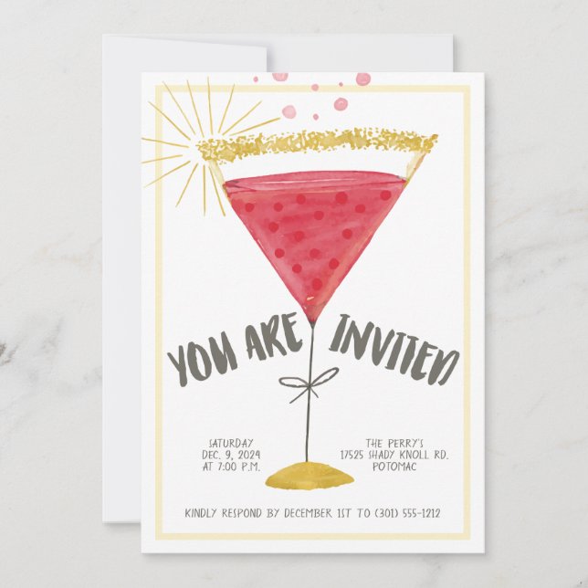 Convite de Festa de Cocktail de Copo de Martini Aq (Frente)