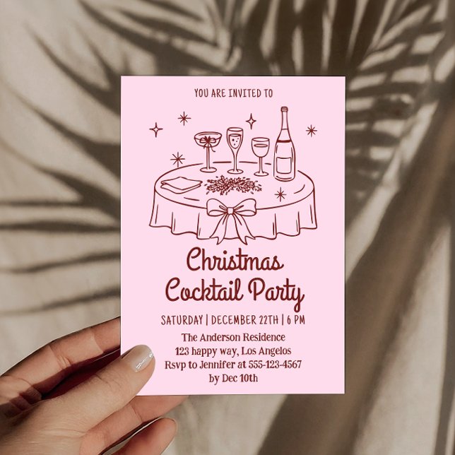 Convite de Festa de Cocktail de Natal Cor-de-Rosa  (Criador carregado)