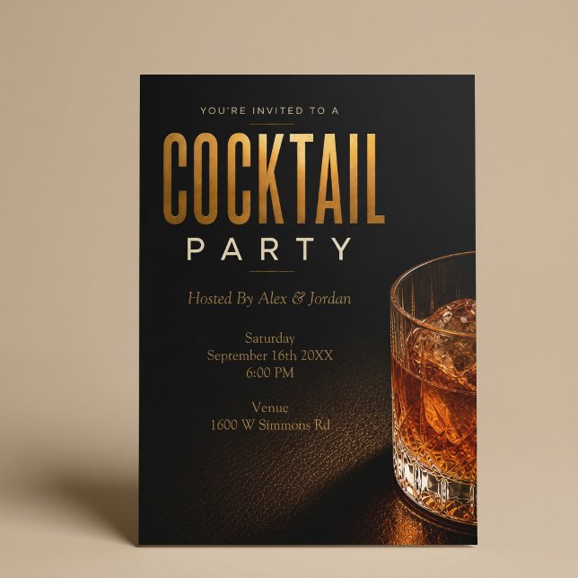 Convite de Festa de Cocktail de Ouro Moderno (Criador carregado)