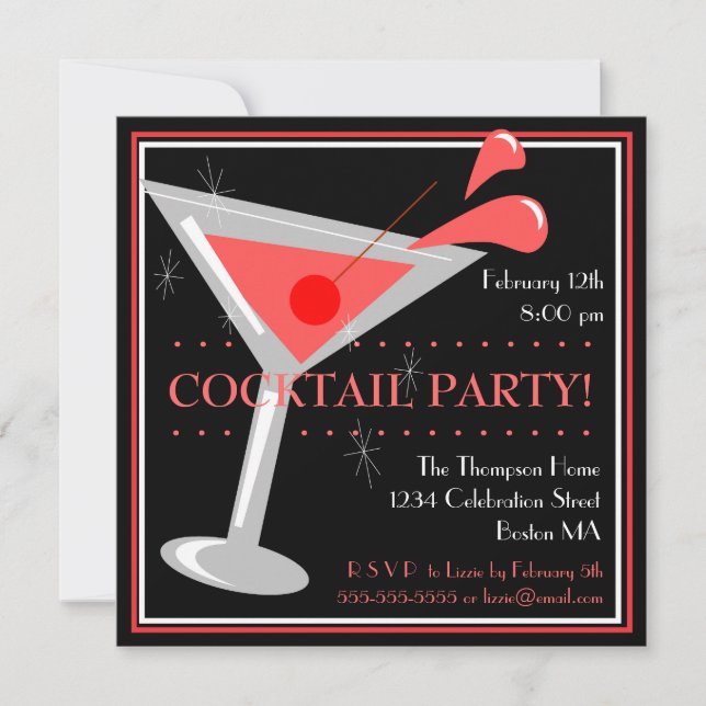 Convite de Festa de Cocktail Martini Vermelho (Frente)