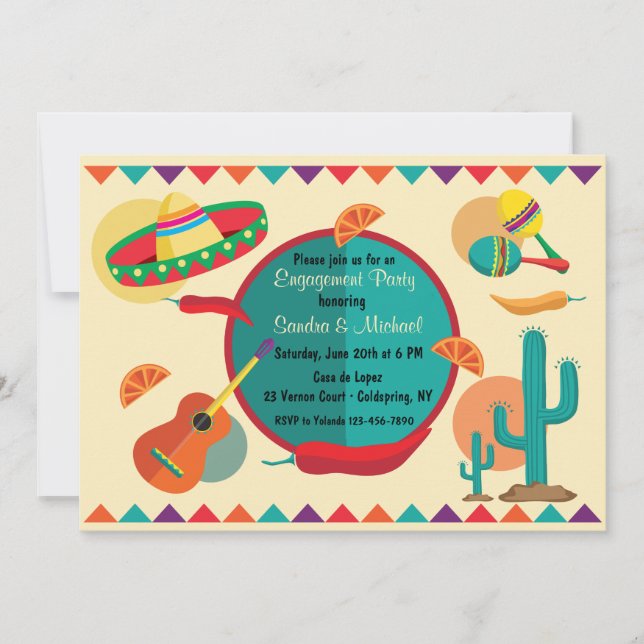 Convite de Festa de Compromisso com Tema Mexicano (Frente)