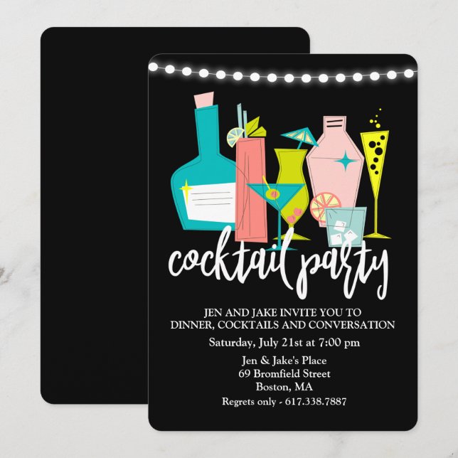 Convite de Festa de Coquetéis Bebidas de Coquetel  (Frente/Verso)