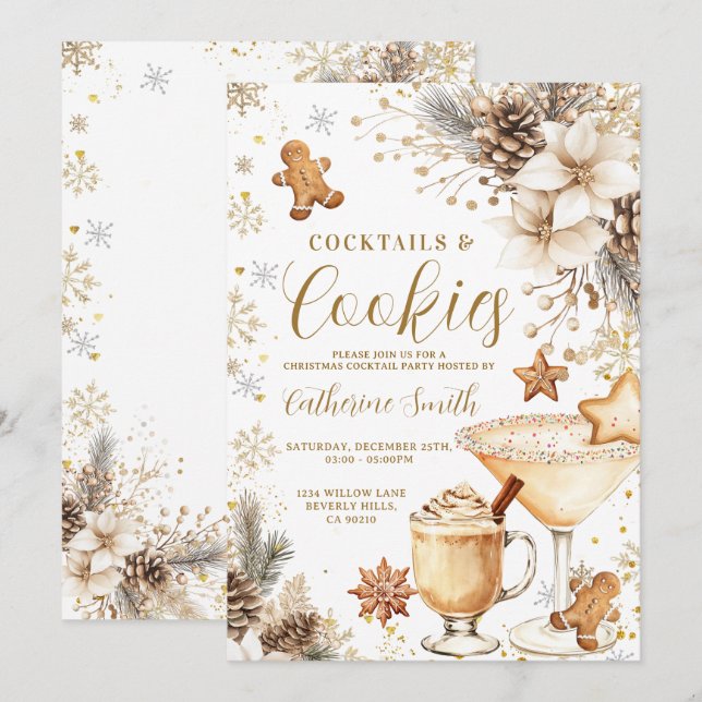 Convite de Festa de Coquetéis e Biscoitos Branco d (Frente/Verso)