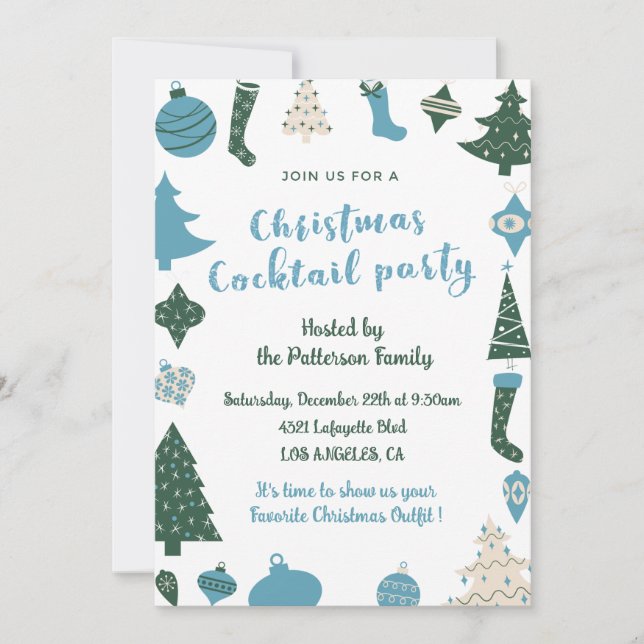 Convite de Festa de Coquetel de Natal Fofo verde a (Frente)