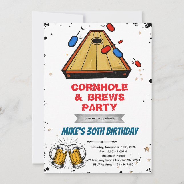 convite de festa de cornhole e cerveja (Frente)