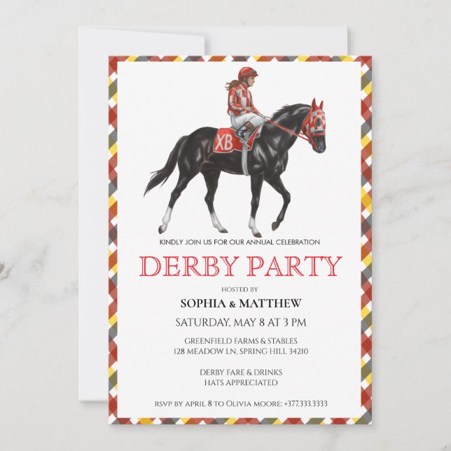 Convite de Festa de Corrida de Cavalos Derby Elega (Frente)
