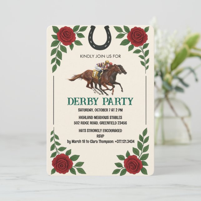 Convite de Festa de Corrida de Cavalos Derby Vinta (Em pé/Frente)