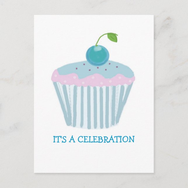 Convite de Festa de Cupcake Azul (Frente)