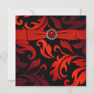 Convite de festa de damasco preto vermelho gravata