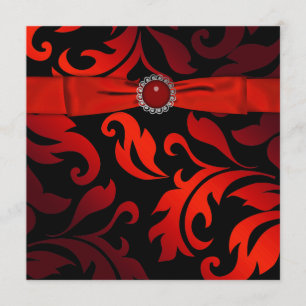 Convite de festa de damasco preto vermelho gravata