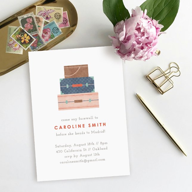 Convite de festa de despedida Azul Marrom Vermelho (Criador carregado)