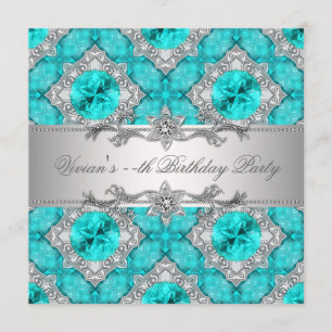 Convite de festa de Diamantes Prata Azul para toda