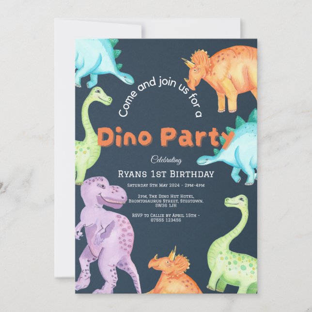 Convite de Festa de Dinossauro para Meninos e Meni (Frente)