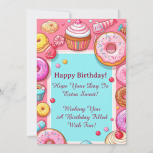 Convite de festa de Donuts e Cupcakes Rosa 🍩