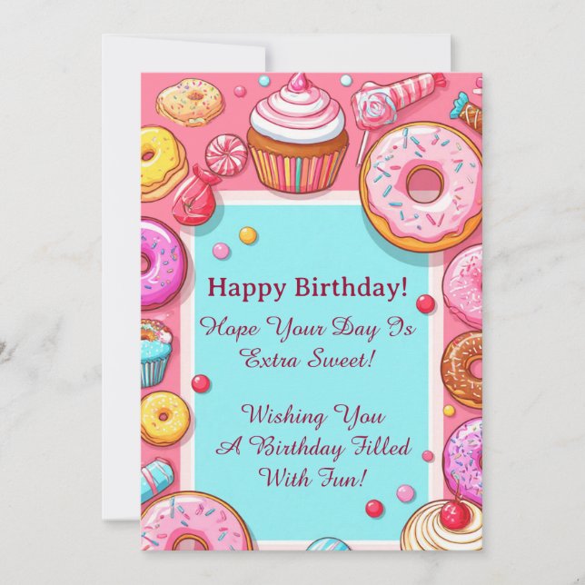 Convite de festa de Donuts e Cupcakes Rosa 🍩 (Frente)