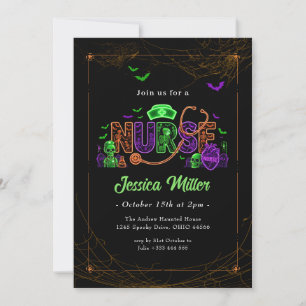 Convite de Festa de Enfermeira de Halloween Neon