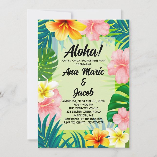 Convite de Festa de Engajamento Luau de Aloha (Frente)