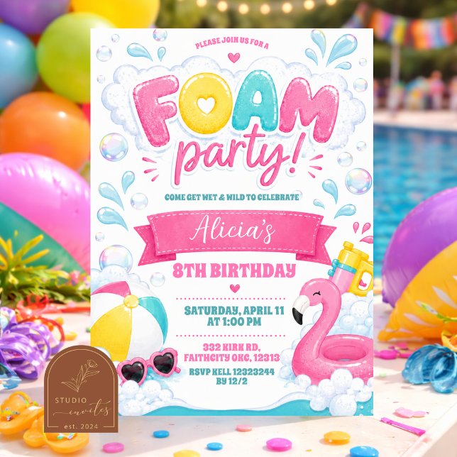 Convite de festa de espuma rosa para menina (Criador carregado)