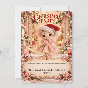 Convite de festa de família do rato de Natal rosa