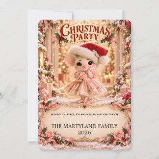 Convite de festa de família do rato de Natal rosa