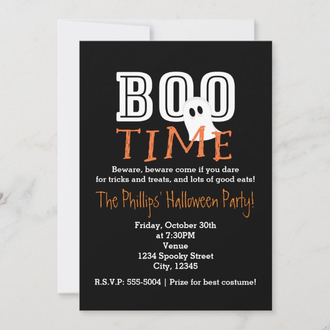 Convite de Festa de Fantasia de Halloween BOO TIME (Frente)