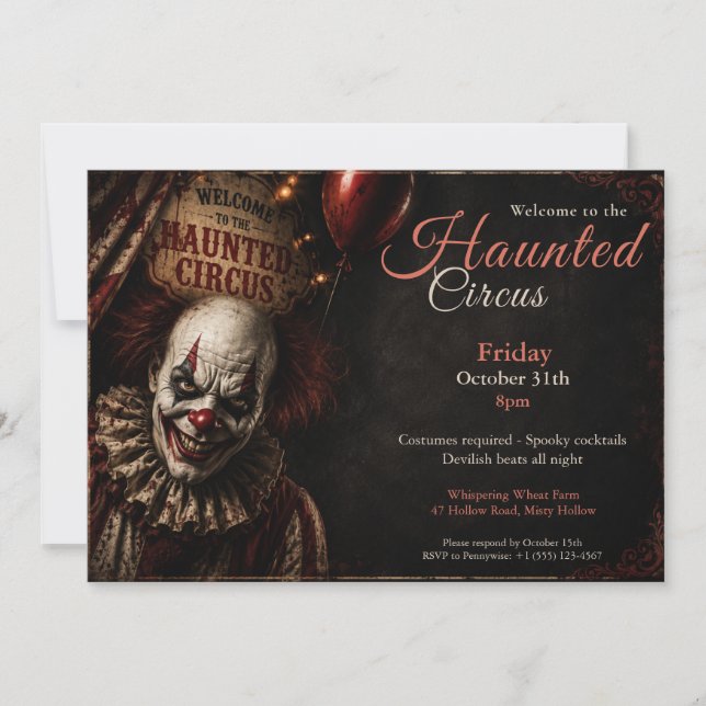 Convite de festa de fantasia de Halloween | Palhaç (Frente)