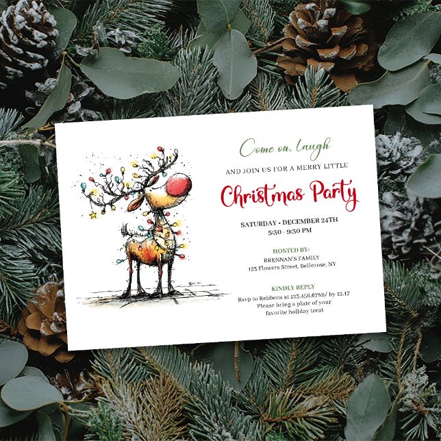 Convite de festa de feriado caprichoso e moderno p (Trendy whimsical reindeer holiday party invite

)