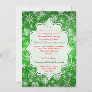 Convite de Festa de Férias com Flocos de Neve Verd