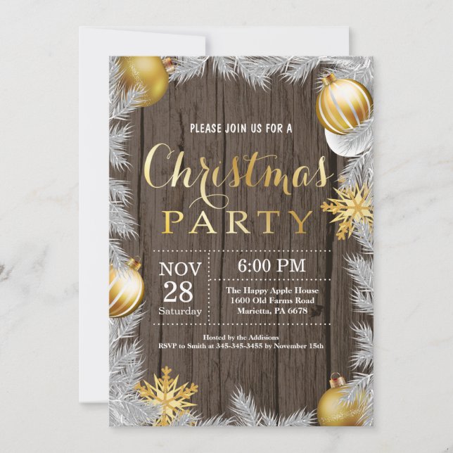 Convite de Festa de Férias de Natal Rústico e Dour (Frente)