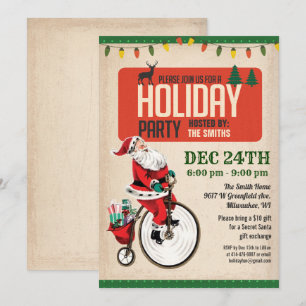 Convite de Festa de Férias do Papai Noel Vintage