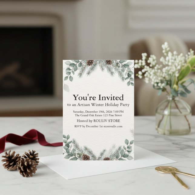 Convite de Festa de Fim de Ano Botânico de Inverno (Winter Botanical Ivory Holiday Party Invitation)