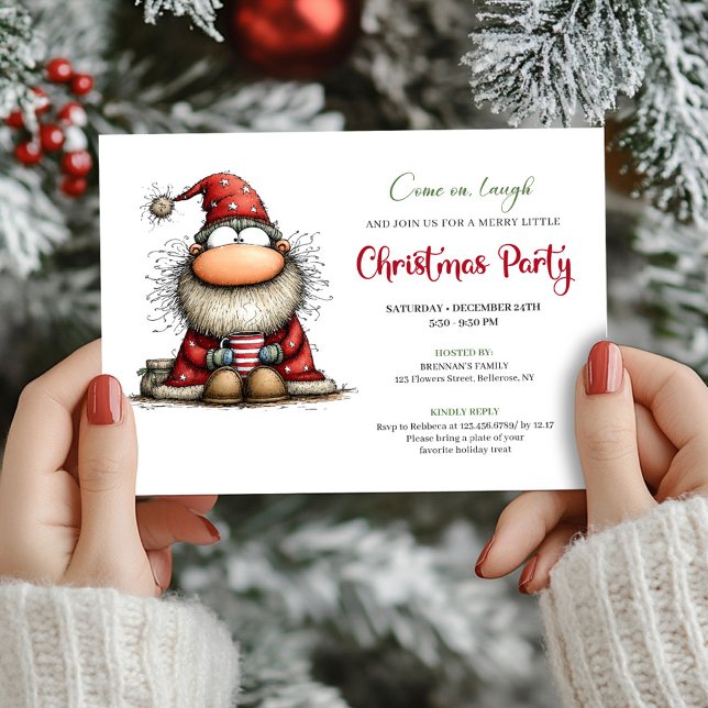 Convite de Festa de Fim de Ano com Papai Noel Capr (Whimsical Santa Hand Drawn Holiday Party Invite)