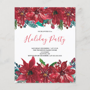 Convite de Festa de Fim de Ano com Poinsettia Verm