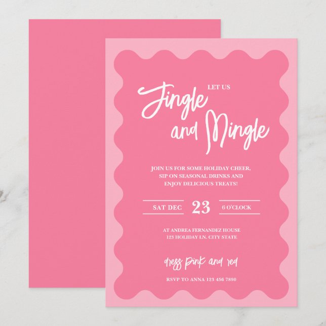 Convite de Festa de Fim de Ano Jingle Mingle Rosa  (Frente/Verso)
