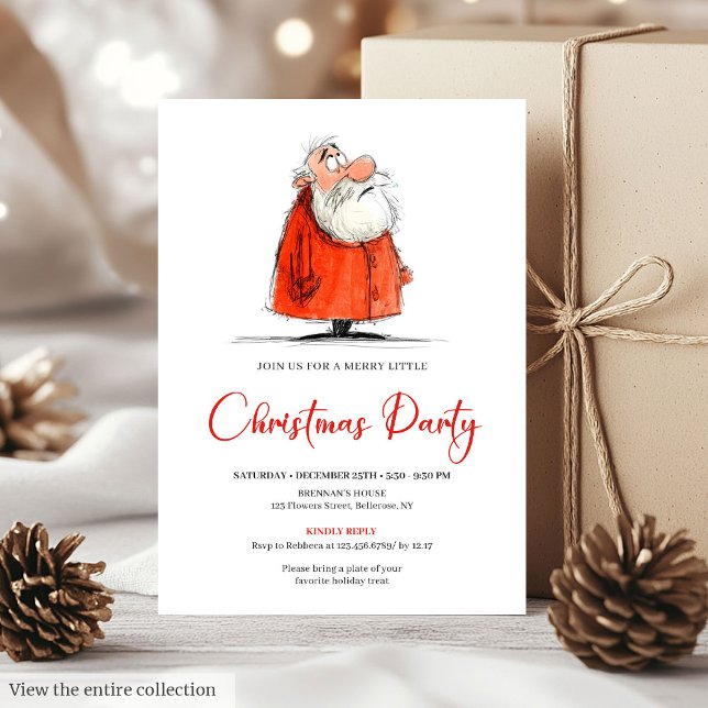 Convite de Festa de Fim de Ano Moderna com Aquarel (Funny Santa Watercolor Modern Holiday Party Invite)