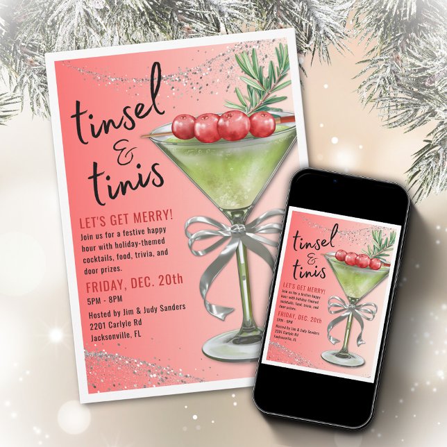 Convite de Festa de Fim de Ano Tinsel & Tinis (Criador carregado)