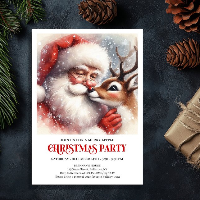 Convite de Festa de Fim de Ano Tradicional de Sant (Santa Rudolph Traditional Holiday Party Invitation)