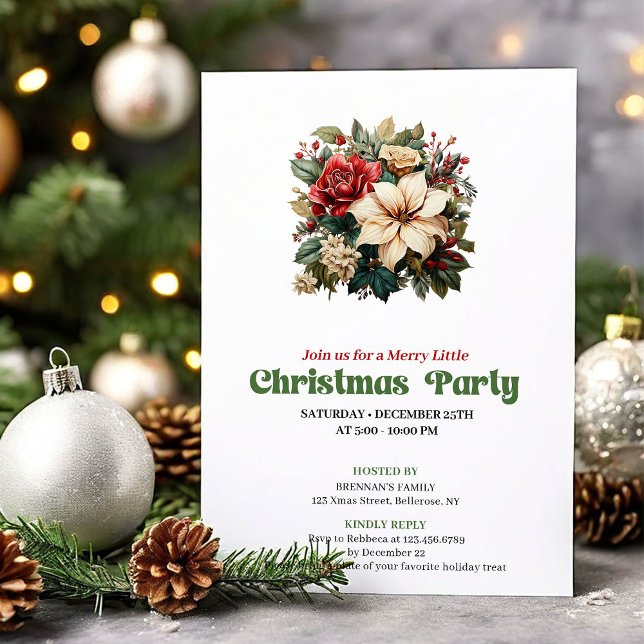 Convite de festa de flores de Natal vitoriano chiq (Chic Victorian Christmas angel party invitation

)
