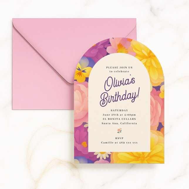 Convite de festa de flores Retro Boho (Criador carregado)