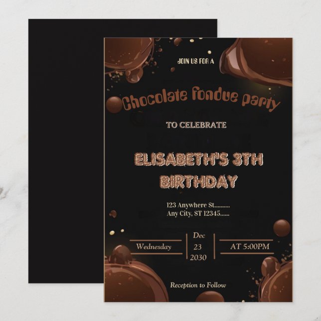 Convite de Festa de Fondue para Amantes de Chocola (Frente/Verso)