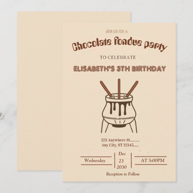 Convite de Festa de Fondue para Amantes de Chocola (Frente/Verso)