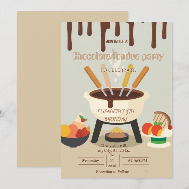 Convite de Festa de Fondue para Amantes de Chocola (Frente/Verso)