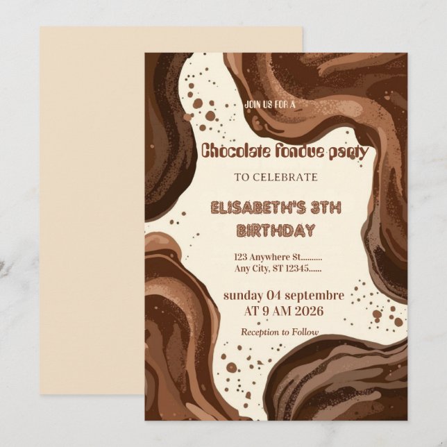 Convite de Festa de Fondue para Amantes de Chocola (Frente/Verso)